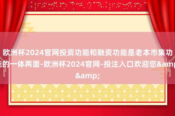 欧洲杯2024官网投资功能和融资功能是老本市集功能的一体两面-欧洲杯2024官网-投注入口欢迎您&